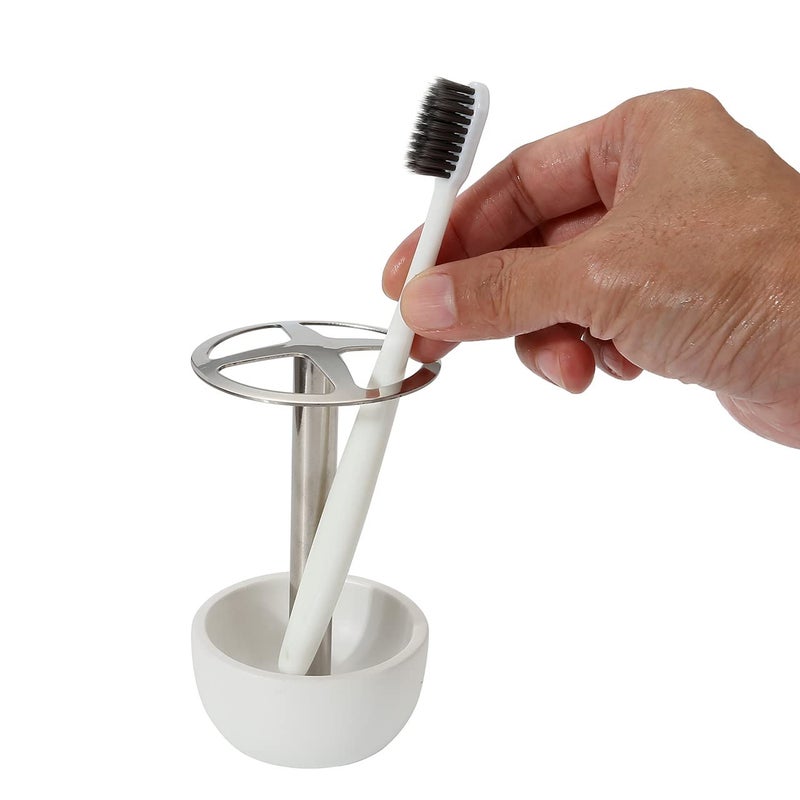 CozyCabin Toothbrush Holder Stand  for Razor  Bathroom Vanity Countertop  Stainless Steel Toothbrush Bathroom Organizer (White) - Image 3